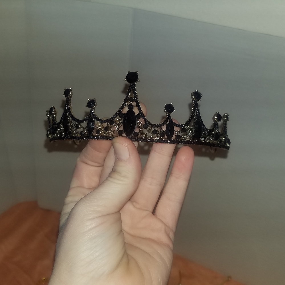 Hand Crafted Black Jeweled Mini Tiara Hair Crown